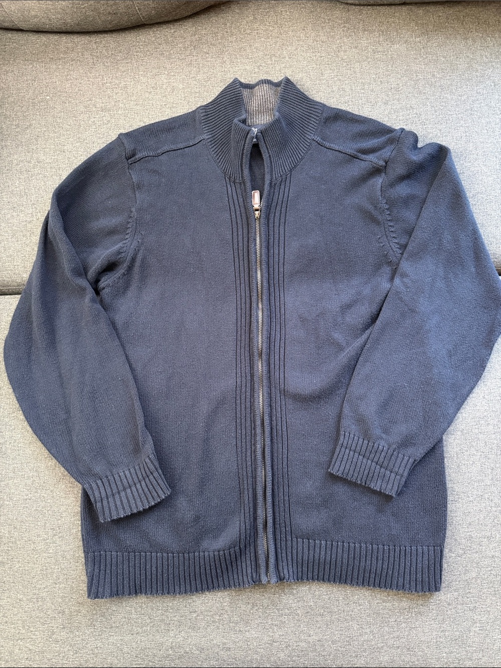 Oliver & Burke Men’s Large Full Zip Cotton Sweater Navy Blue Mock Neck